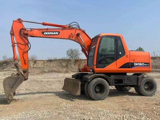Подержанный экскаватор на колесах DOOSAN DX140W-7 с оригинальной краской и двигателем Cummins мощностью 112 кВт