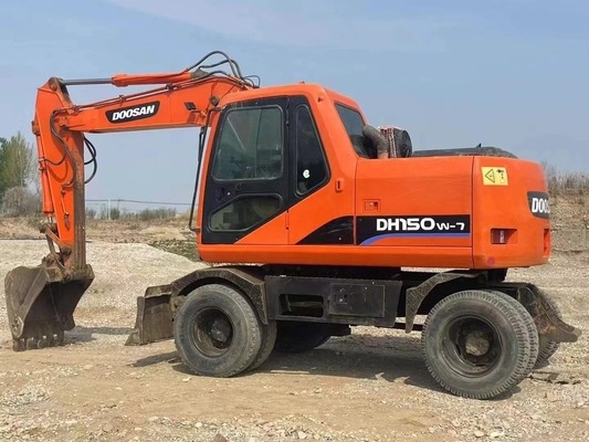 Подержанный экскаватор на колесах DOOSAN DX140W-7 с оригинальной краской и двигателем Cummins мощностью 112 кВт