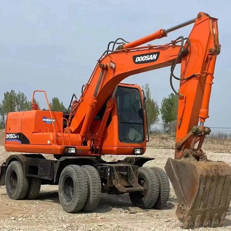 Подержанный экскаватор на колесах DOOSAN DX140W-7 с оригинальной краской и двигателем Cummins мощностью 112 кВт